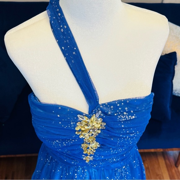 Single Strap Juniors Tool Sparkle Blue Prom Dress with Jewel Accents New without - Picture 3 of 13